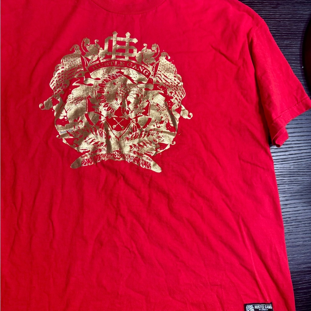 Hustle Gang Red Tee with Gold Graphic